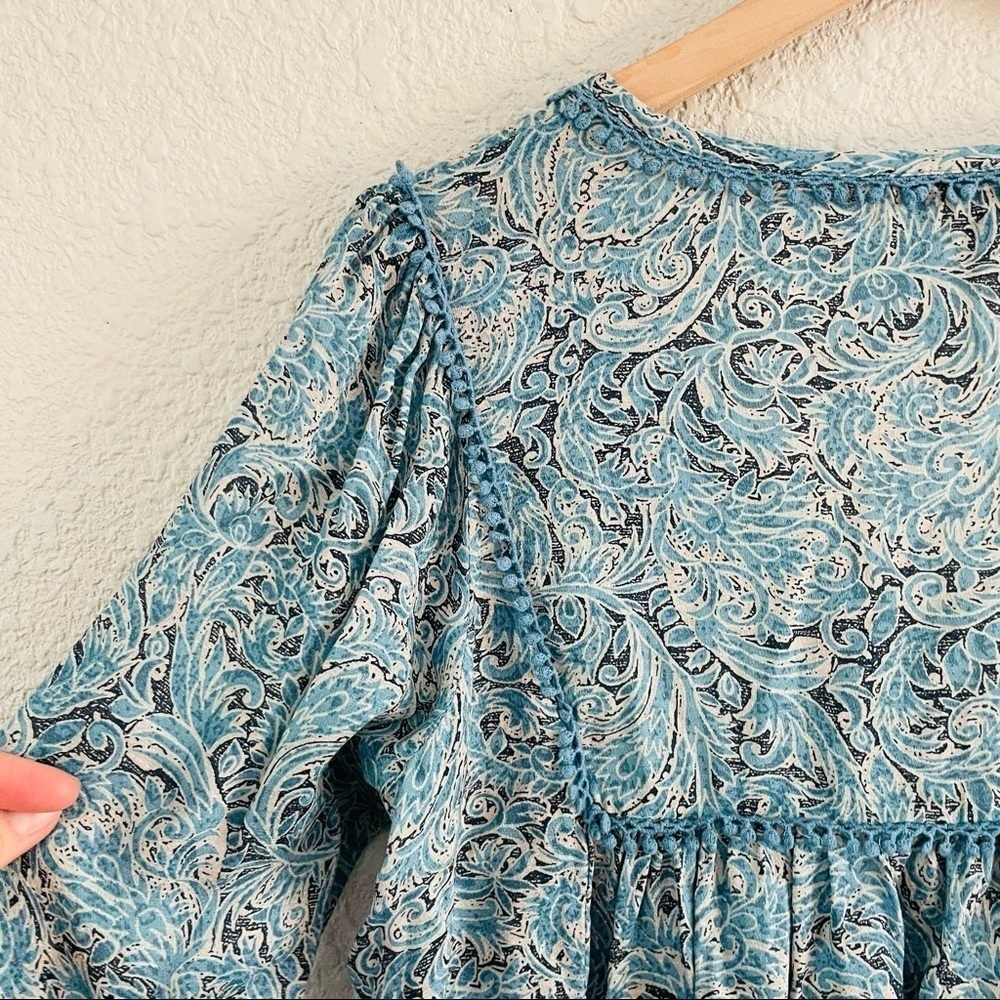 Haute Hippie Tribe Blue Tassel  Long Sleeve Peasant Blouse - Picture 8 of 14